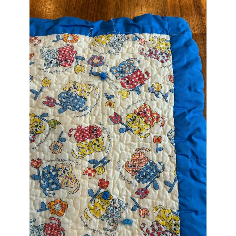 Vintage Gingham‎ Dog and Calico Cat handmade blanket 50x50